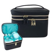 Wholesale - 5pc BLACK DBL ZIP TRAIN COSMETIC CASE W/QUILT C/P 12, UPC: 079642279198